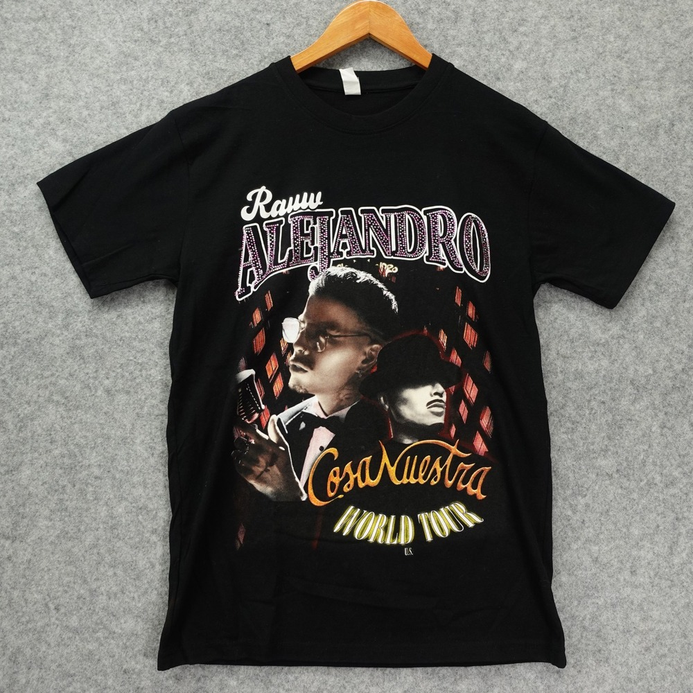 Rauw Alejandro T Shirt L Black Cosa Nuestra US Tour Y2K Rhinestone Rap Tee